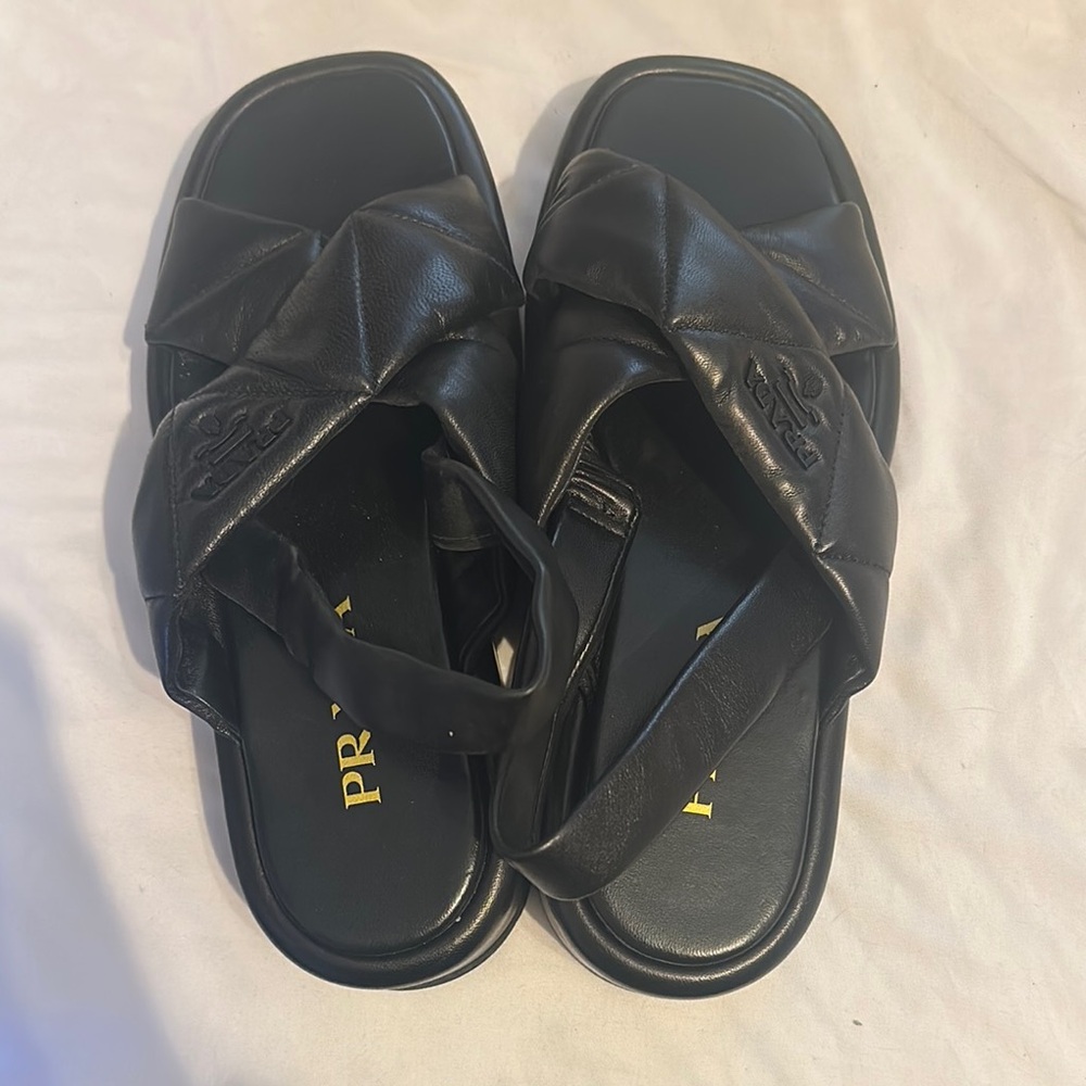 Prada Black Leather Sandals